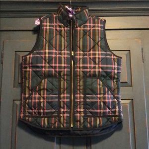 Women’s J Crew Puffer Vest in Green/Pink Plaid